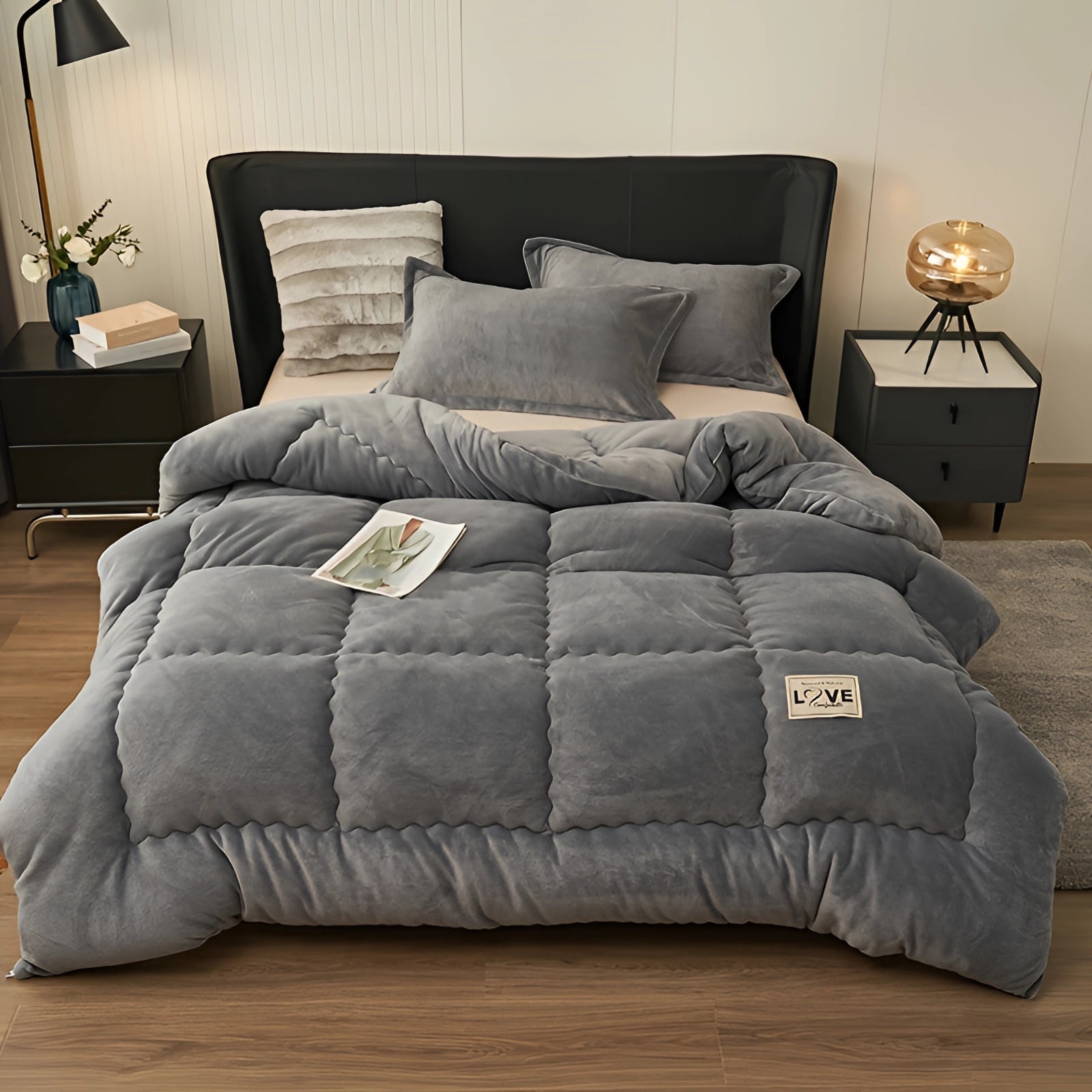Set di biancheria da letto in velluto morbido blu – Piumone spesso e caldo con cuscino