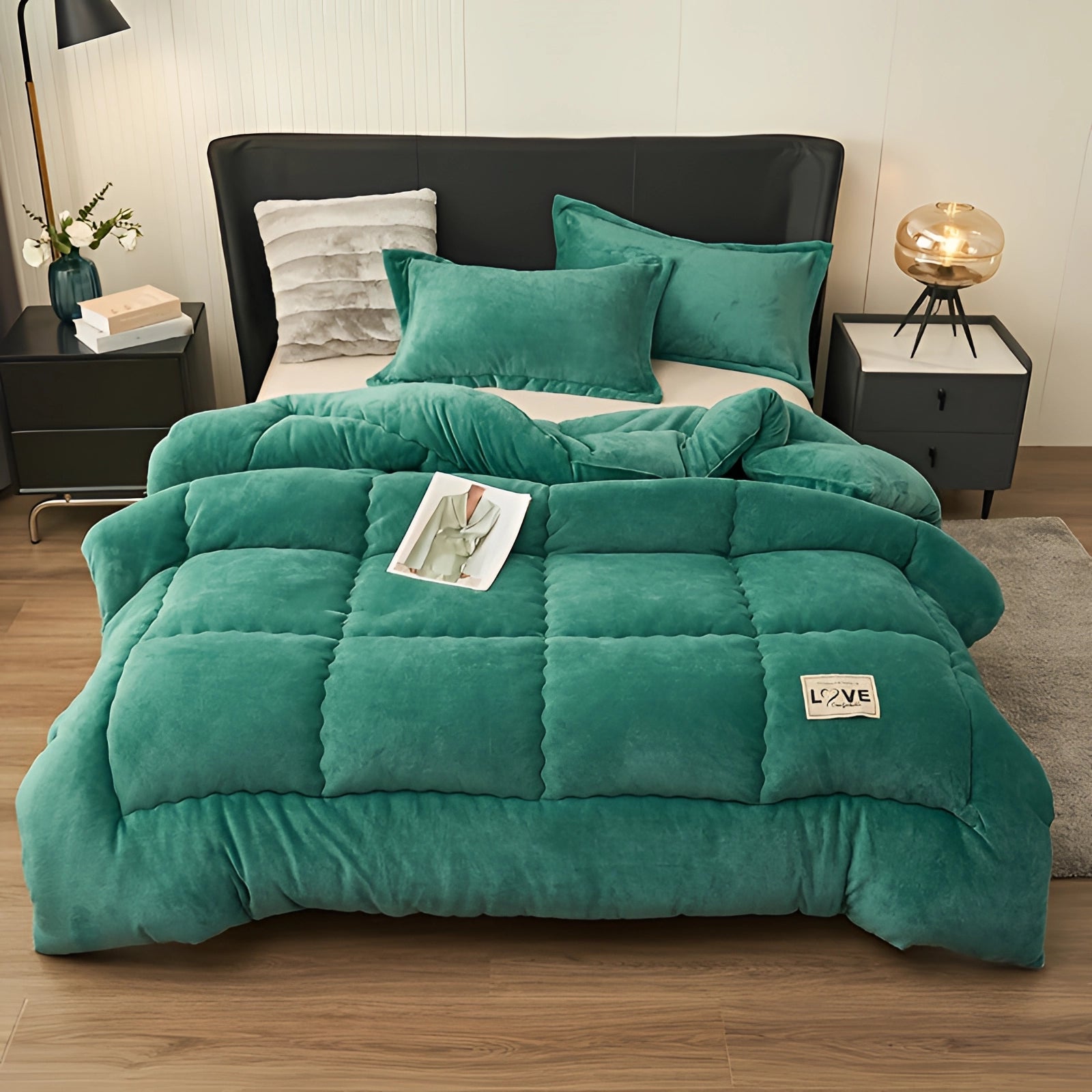 Set di biancheria da letto in velluto morbido blu – Piumone spesso e caldo con cuscino