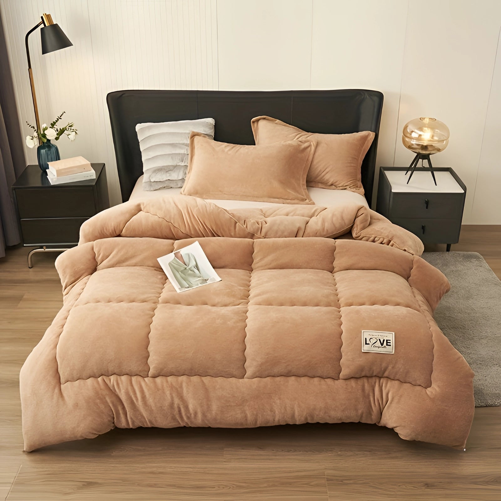 Set di biancheria da letto in velluto morbido blu – Piumone spesso e caldo con cuscino