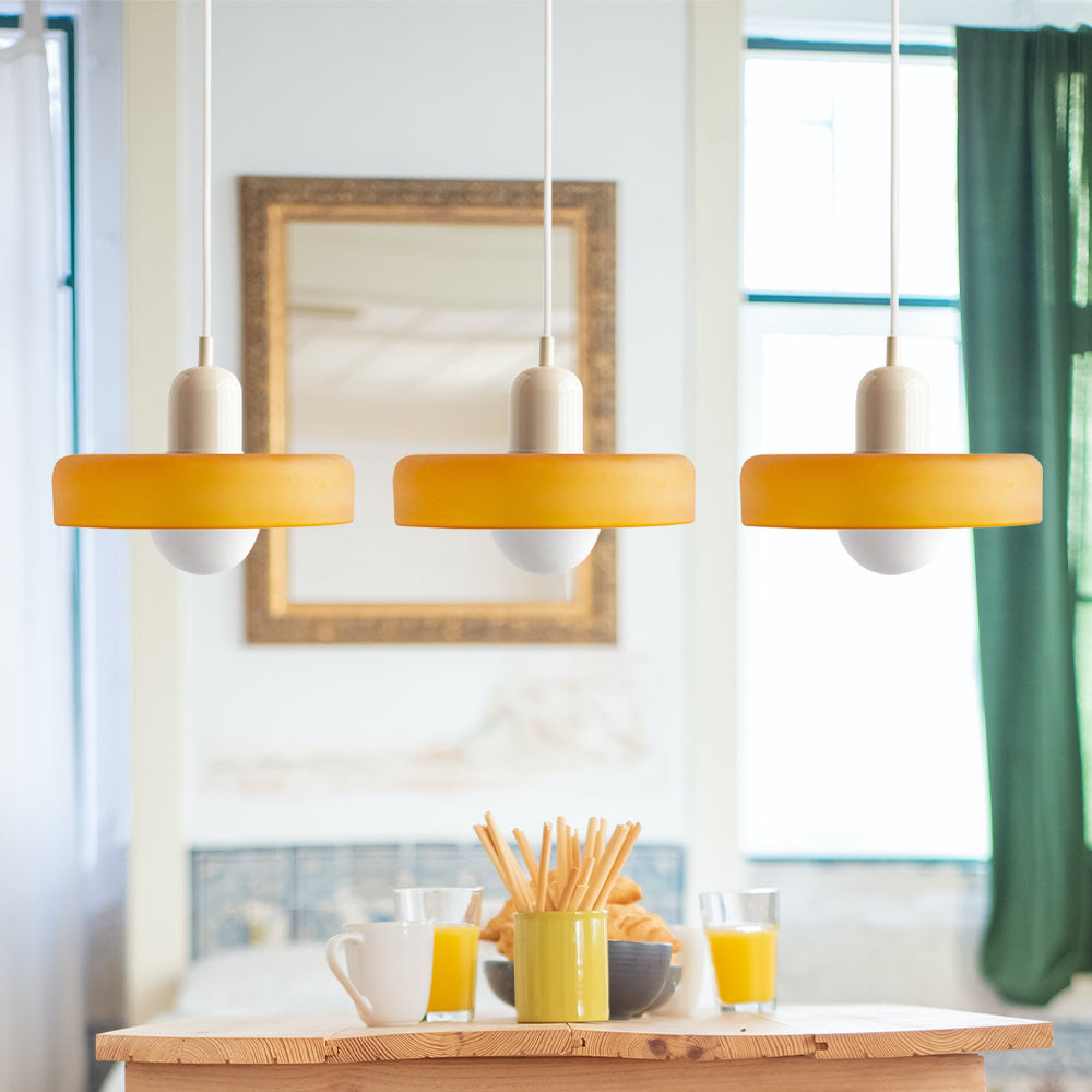 Lampada a sospensione in vetro a 3 punti colorata, affascinante e d'atmosfera per interni domestici