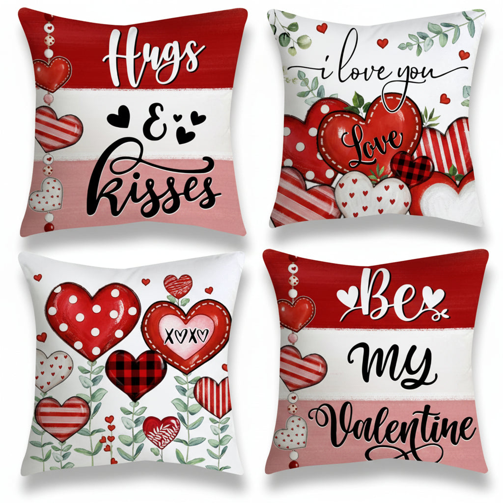 Walentynkowy Zestaw Czterech Poszewek na Poduszki Cushion