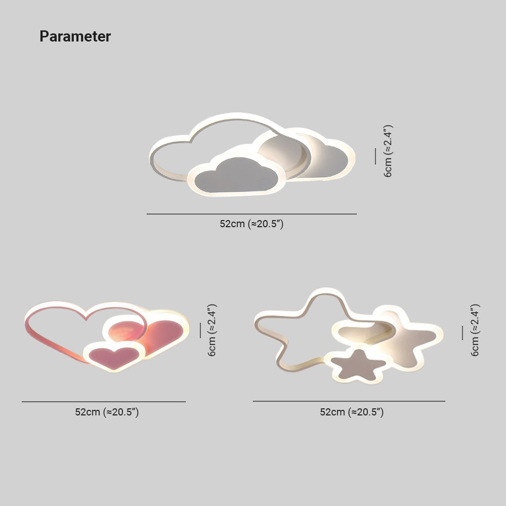 Lampe de plafond LED claire et délicate avec cœurs, étoiles et nuages stylés