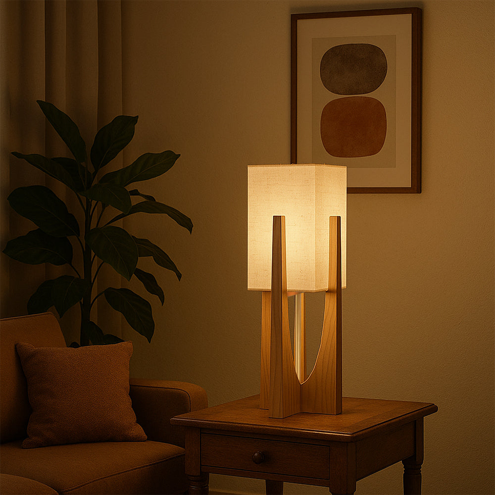 LED-Stehleuchte im japanischen Stil mit Holzstruktur und Rahmen