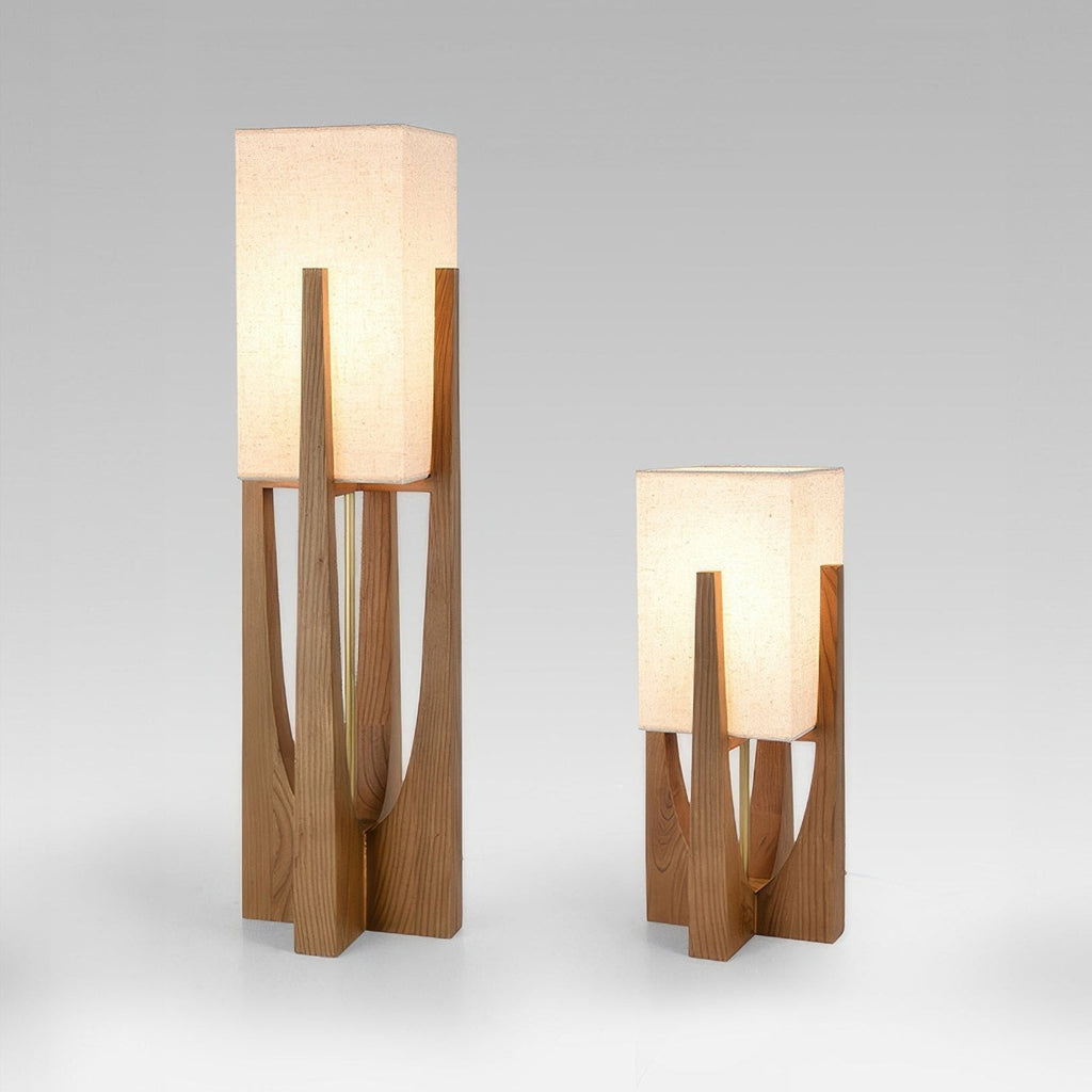 LED-Stehleuchte im japanischen Stil mit Holzstruktur und Rahmen