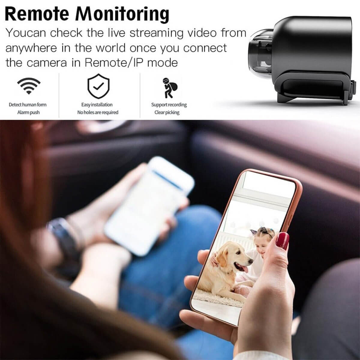 Kompaktowa szerokokątna kamera WiFi HD z funkcją noktowizora