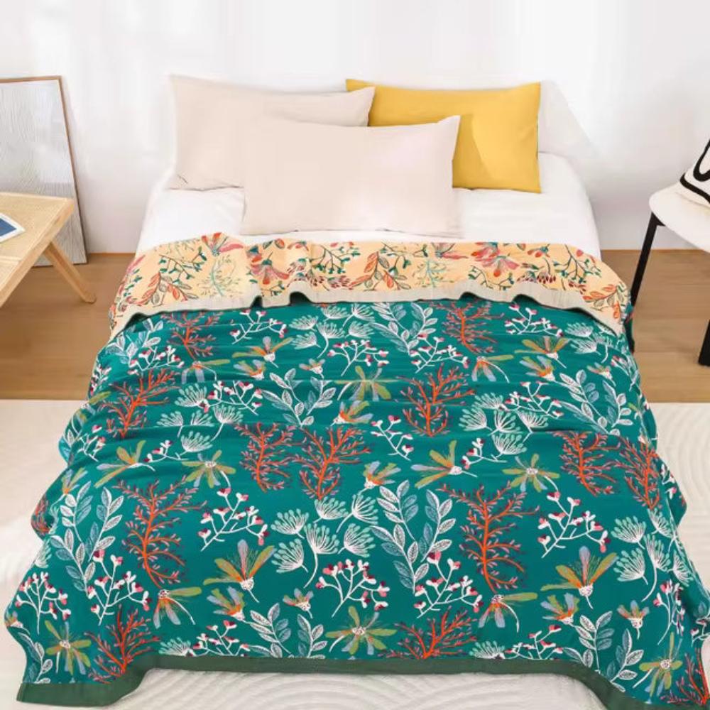 Coperta calda e morbida con motivo floreale – quattro strati di garza