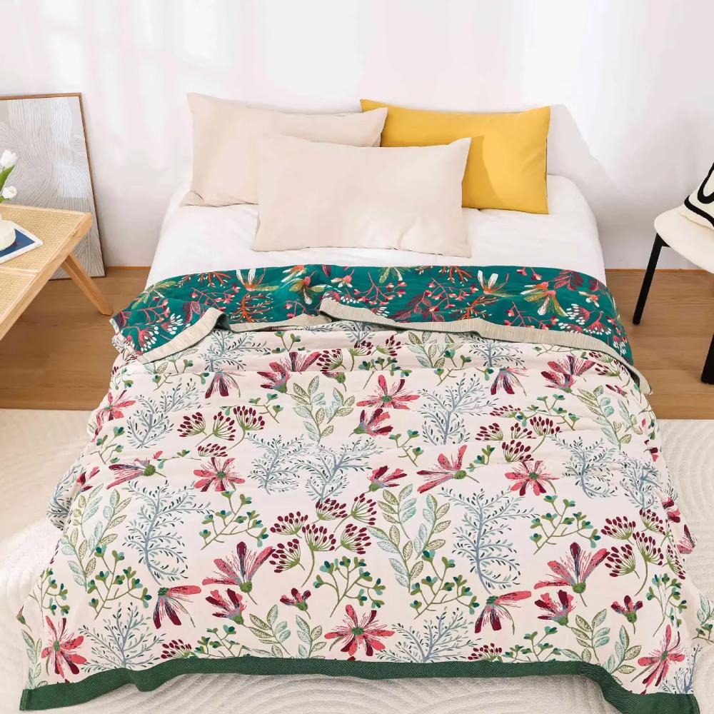 Coperta calda e morbida con motivo floreale – quattro strati di garza