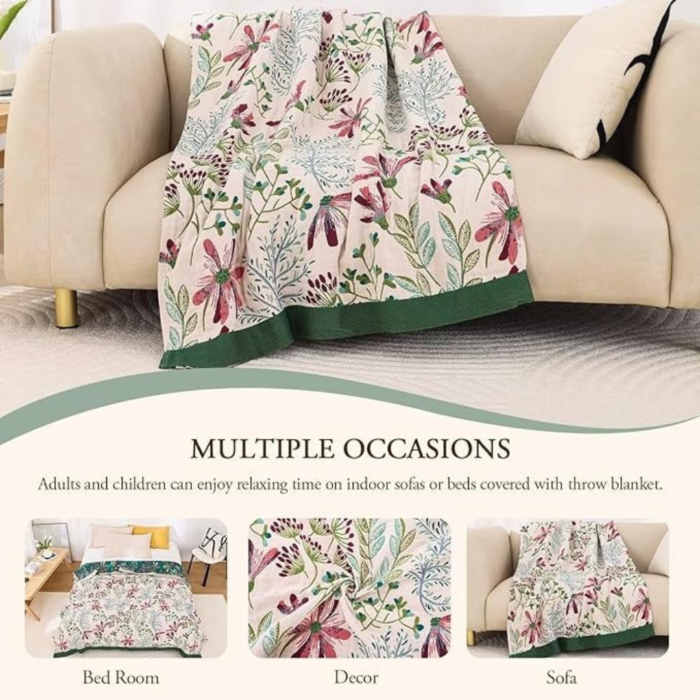 Coperta calda e morbida con motivo floreale – quattro strati di garza