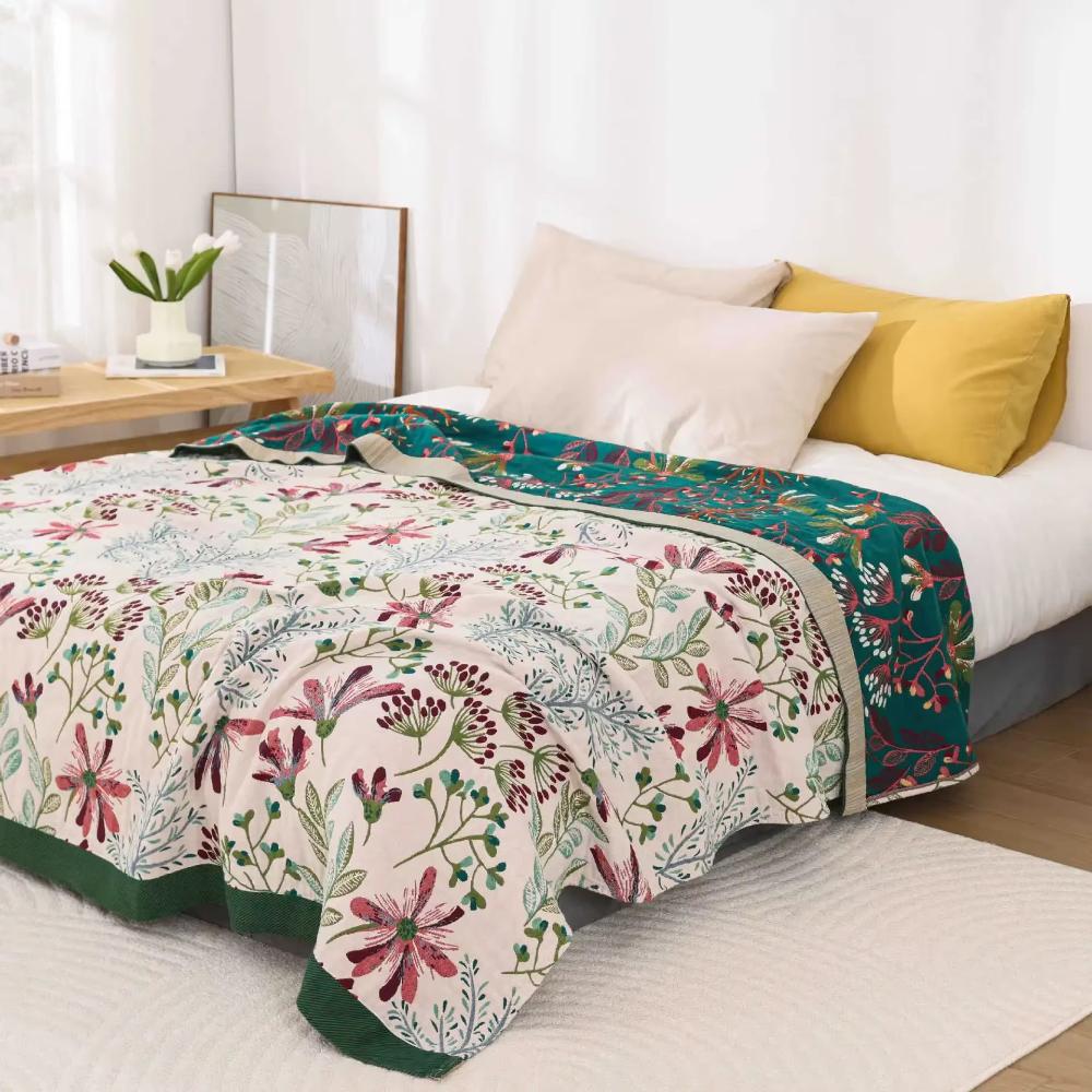 Coperta calda e morbida con motivo floreale – quattro strati di garza