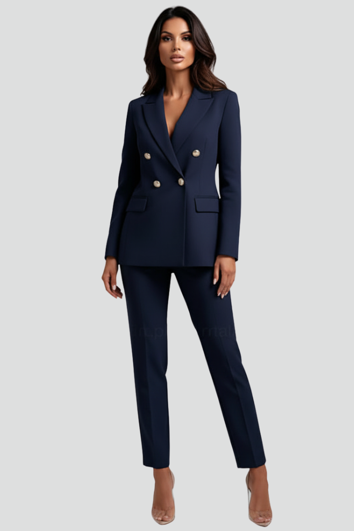 Ensemble tailleur habillé croisé pour femme, avec pantalon droit