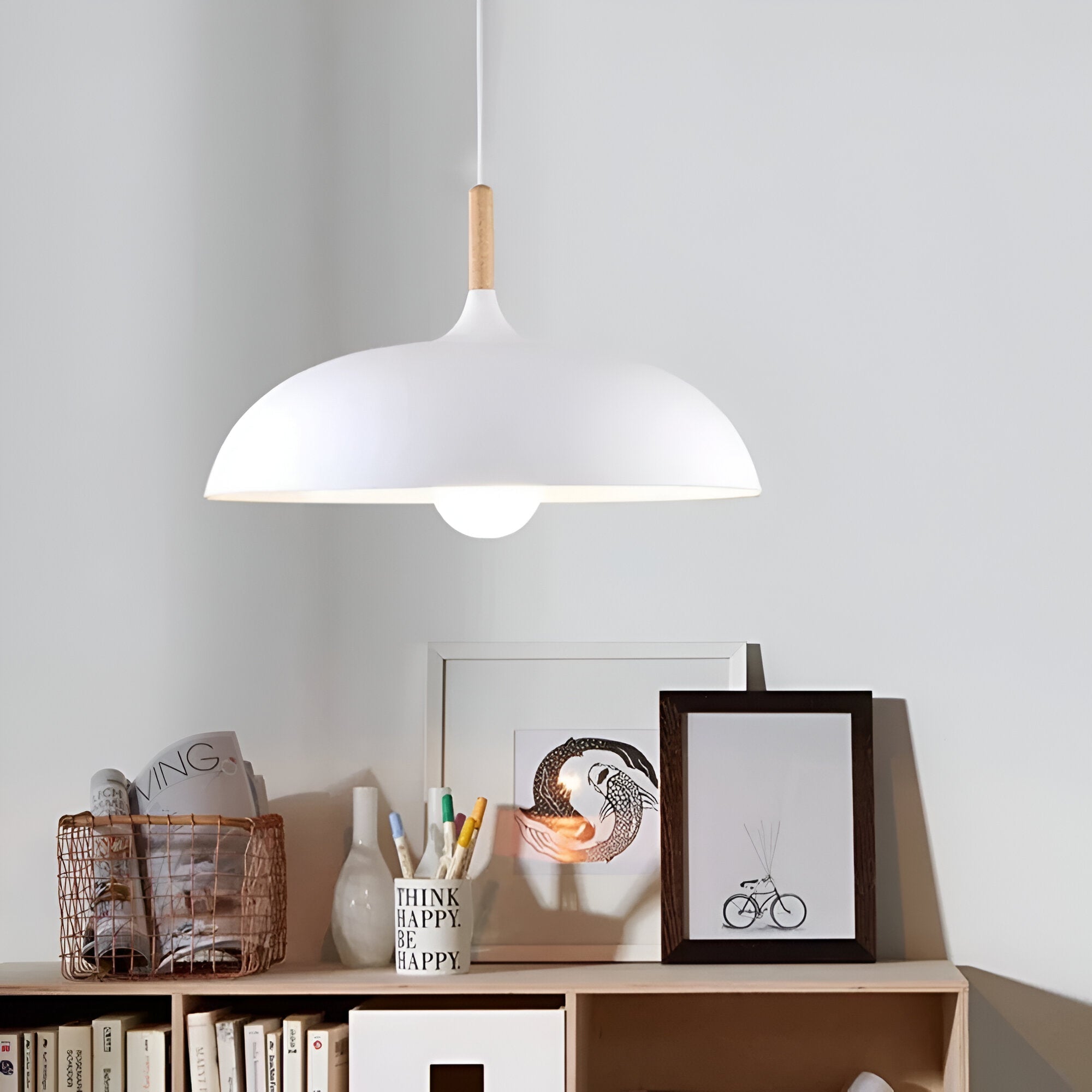Refined warm Scandinavian wooden pendant lamp for home