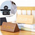 Minimalist wooden LED clock with sound activation for modern homes