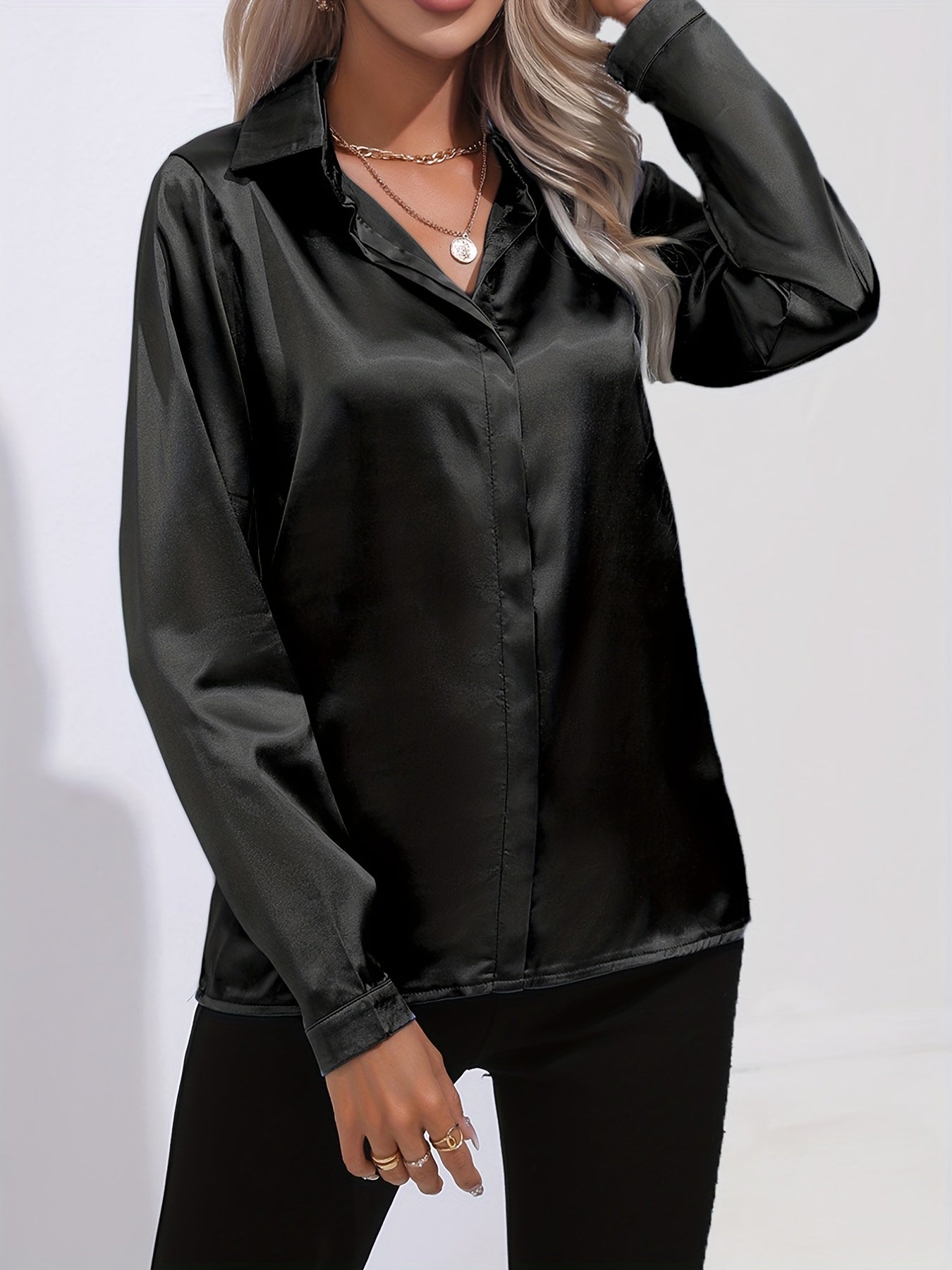 Blusa da donna con bottoni manica lunga stile casual