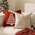 Poszewka na Poduszkę Świąteczną Haftowana Choinka i Dzwonki