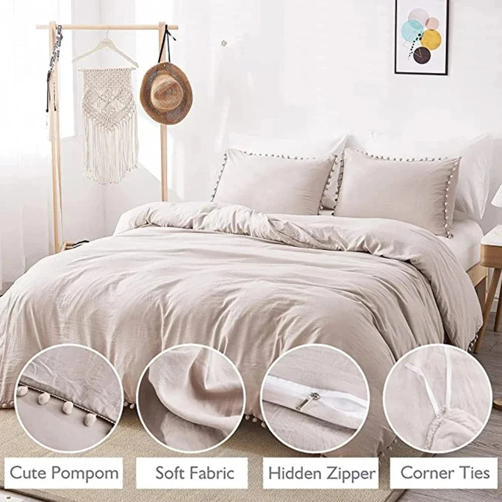 Minimalist Nordic Pom-Pom Bedding Set Quilt