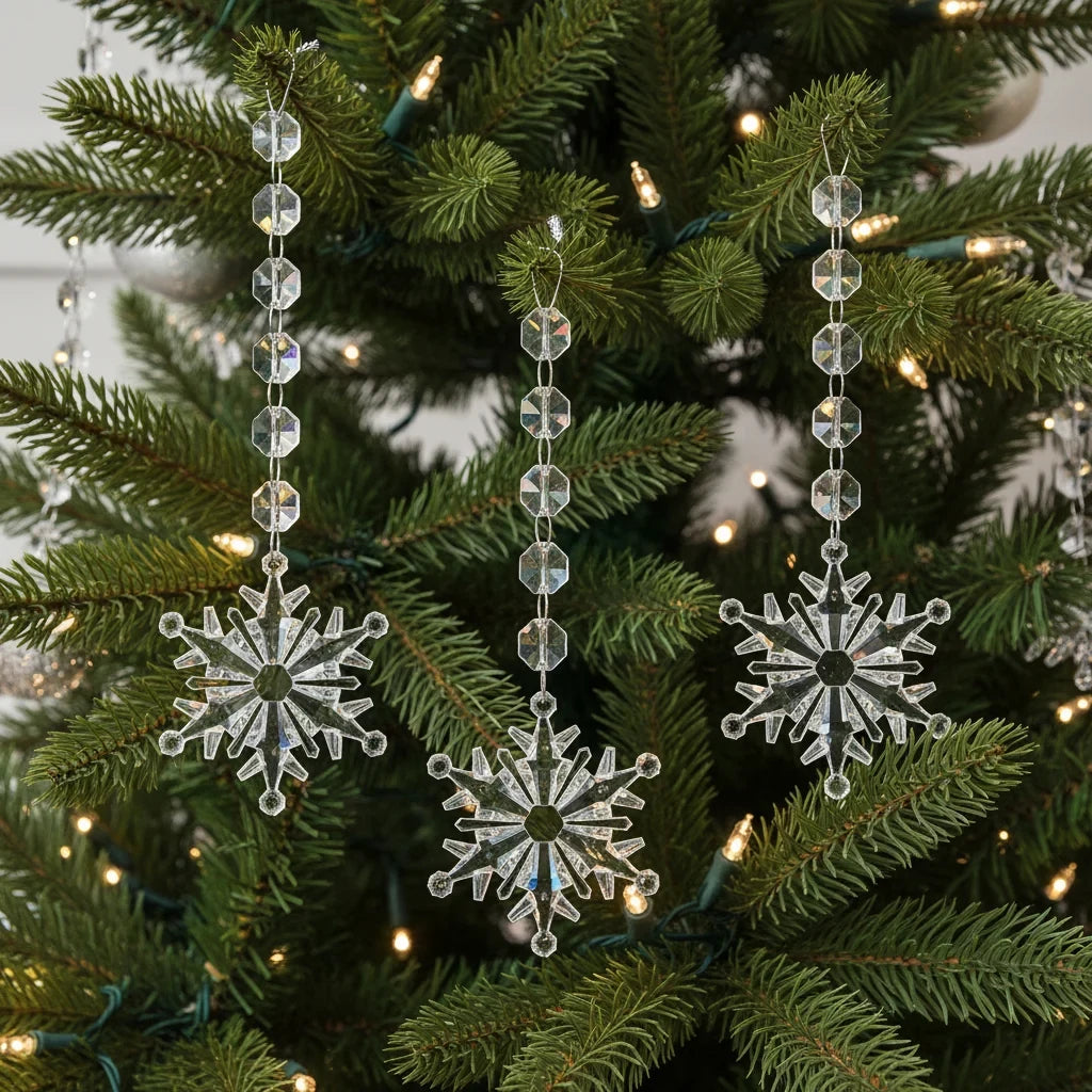 Acrylic Christmas Ornaments with Snowflakes Icicles and Crystal Clear Faceted Design - Image 1