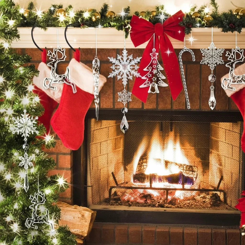 Acrylic Christmas Ornaments with Snowflakes Icicles and Crystal Clear Faceted Design - Image 2