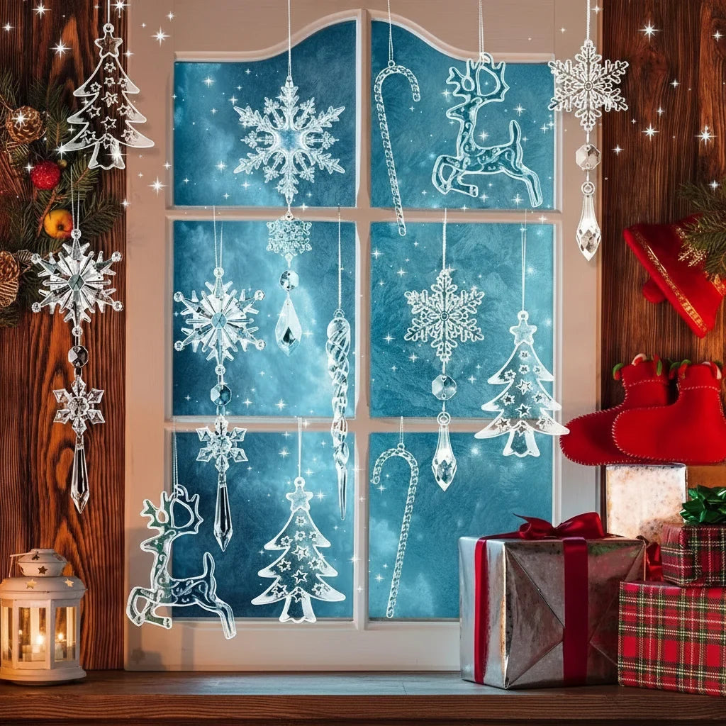 Acrylic Christmas Ornaments with Snowflakes Icicles and Crystal Clear Faceted Design - Image 4