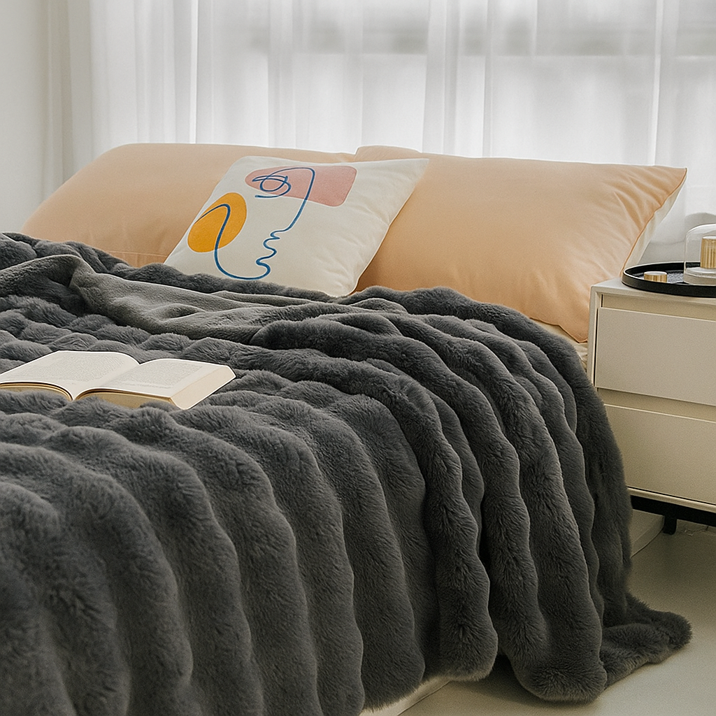 Gemütliche weiche Premium-Kuscheldecke aus Kaninchenfell für Wohnzimmer und Schlafzimmer