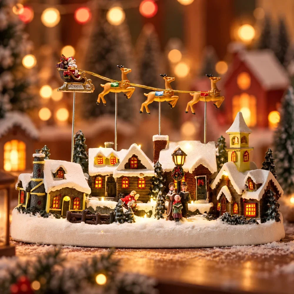 Animated Christmas Village with Lights Train and Miniature Figurines Tabletop Decoration - Image 1