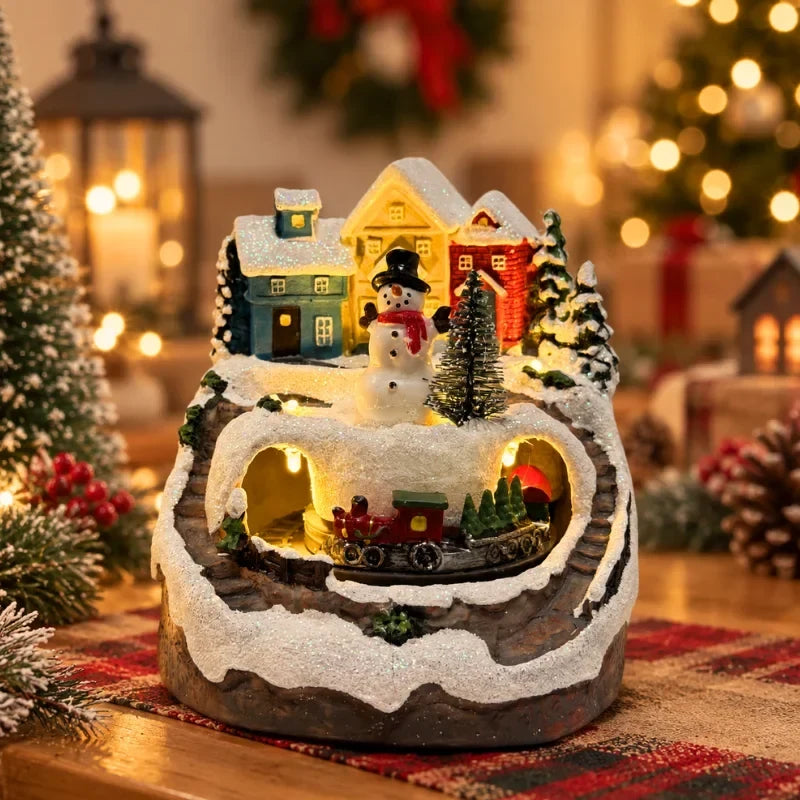 Animated Christmas Village with Lights Train and Miniature Figurines Tabletop Decoration - Image 10