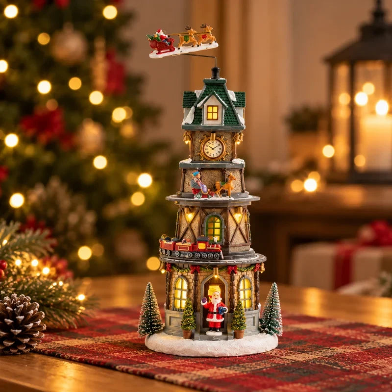 Animated Christmas Village with Lights Train and Miniature Figurines Tabletop Decoration - Image 11