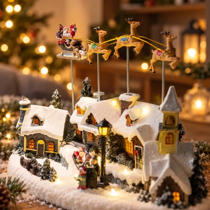 Animated Christmas Village with Lights Train and Miniature Figurines Tabletop Decoration - Image 12