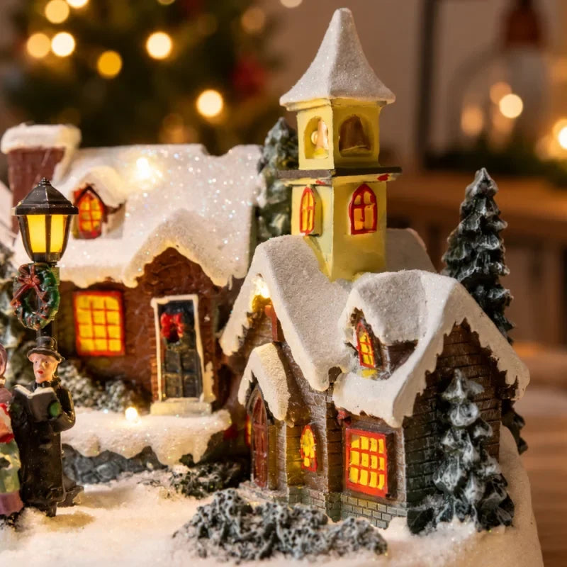 Animated Christmas Village with Lights Train and Miniature Figurines Tabletop Decoration - Image 13