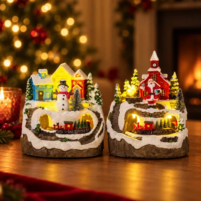 Animated Christmas Village with Lights Train and Miniature Figurines Tabletop Decoration - Image 15