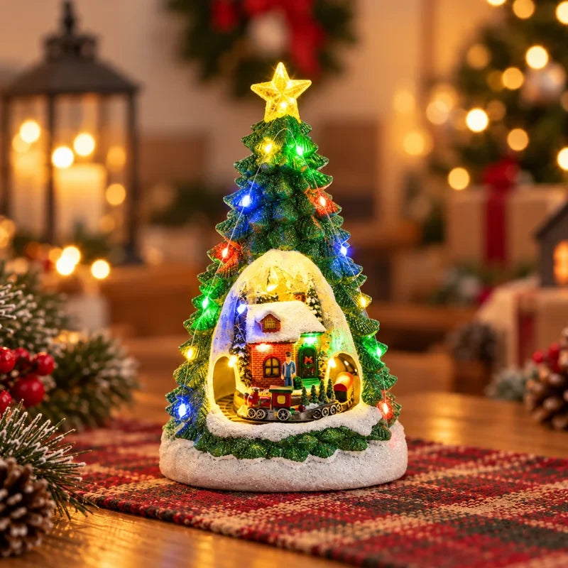 Animated Christmas Village with Lights Train and Miniature Figurines Tabletop Decoration - Image 16