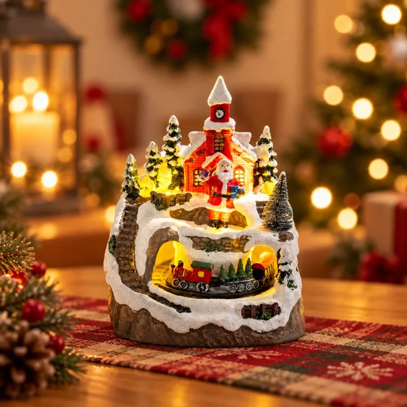 Animated Christmas Village with Lights Train and Miniature Figurines Tabletop Decoration - Image 17