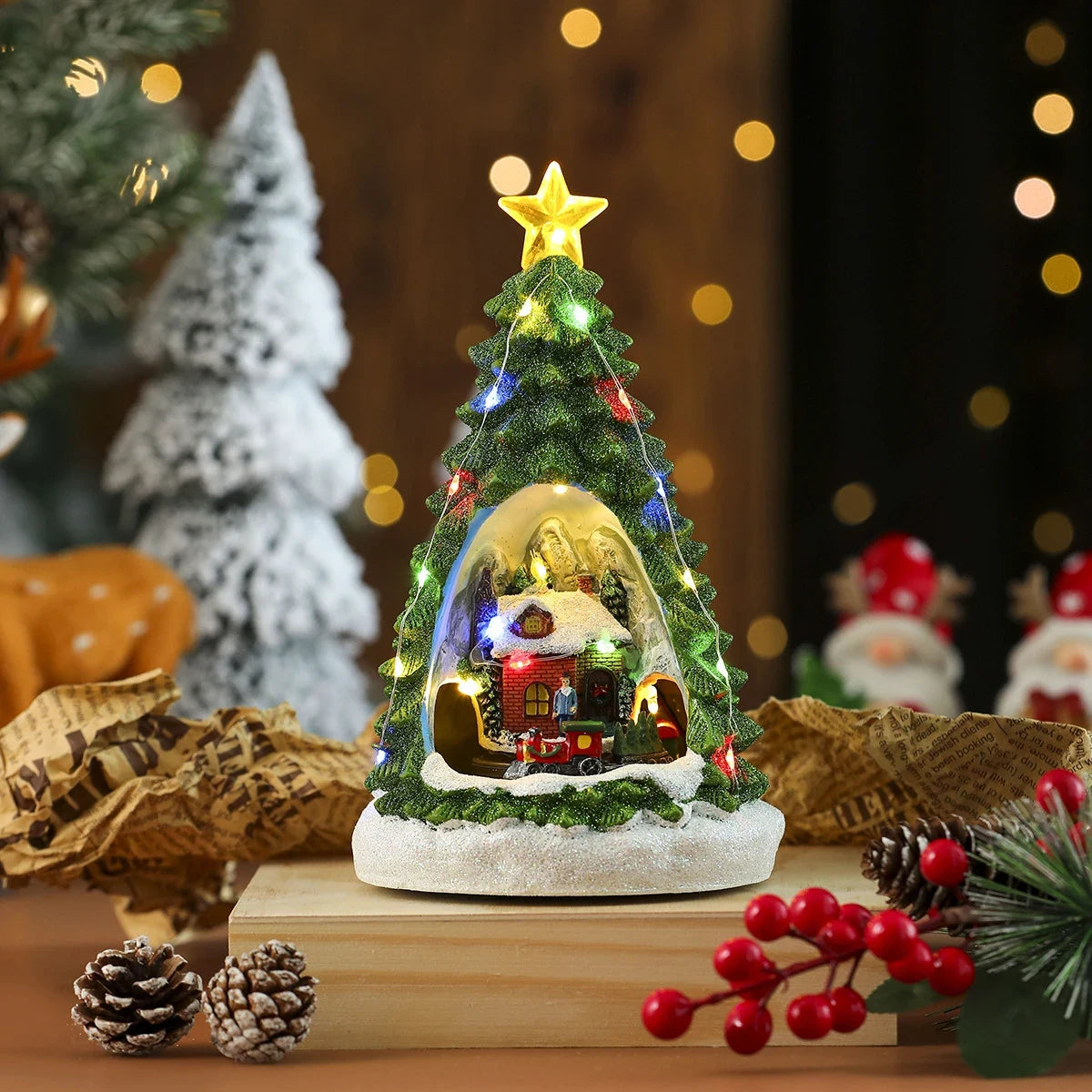 Animated Christmas Village with Lights Train and Miniature Figurines Tabletop Decoration - Image 19