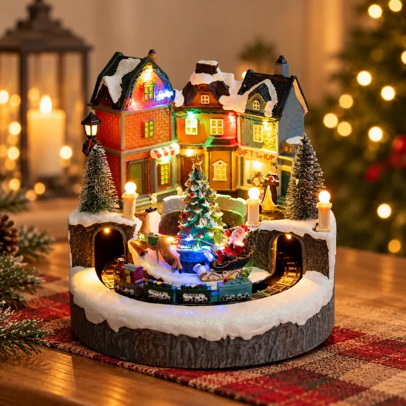 Animated Christmas Village with Lights Train and Miniature Figurines Tabletop Decoration - Image 2