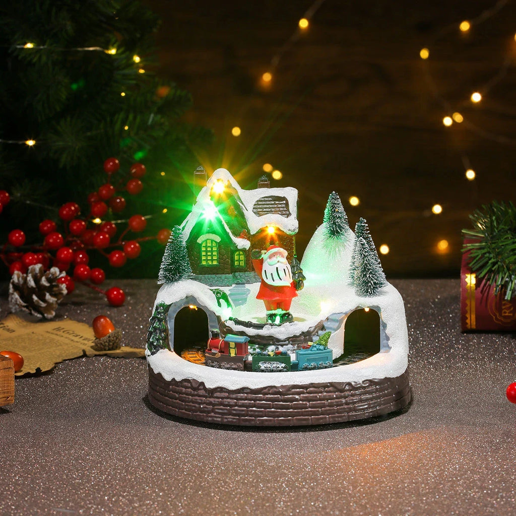Animated Christmas Village with Lights Train and Miniature Figurines Tabletop Decoration - Image 26