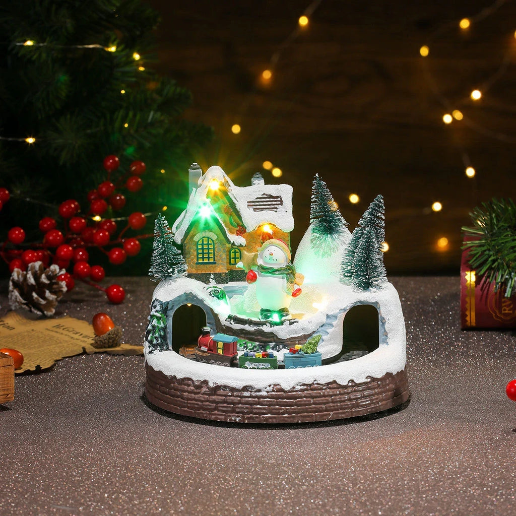 Animated Christmas Village with Lights Train and Miniature Figurines Tabletop Decoration - Image 27