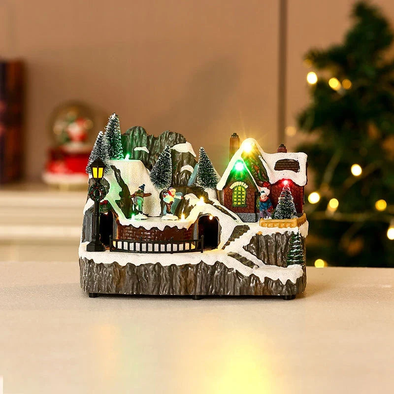 Animated Christmas Village with Lights Train and Miniature Figurines Tabletop Decoration - Image 29