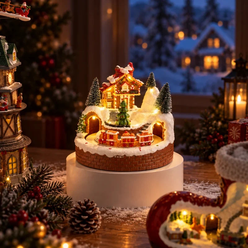 Animated Christmas Village with Lights Train and Miniature Figurines Tabletop Decoration - Image 3