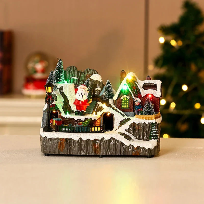 Animated Christmas Village with Lights Train and Miniature Figurines Tabletop Decoration - Image 30
