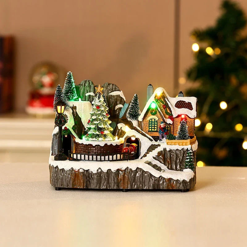 Animated Christmas Village with Lights Train and Miniature Figurines Tabletop Decoration - Image 31