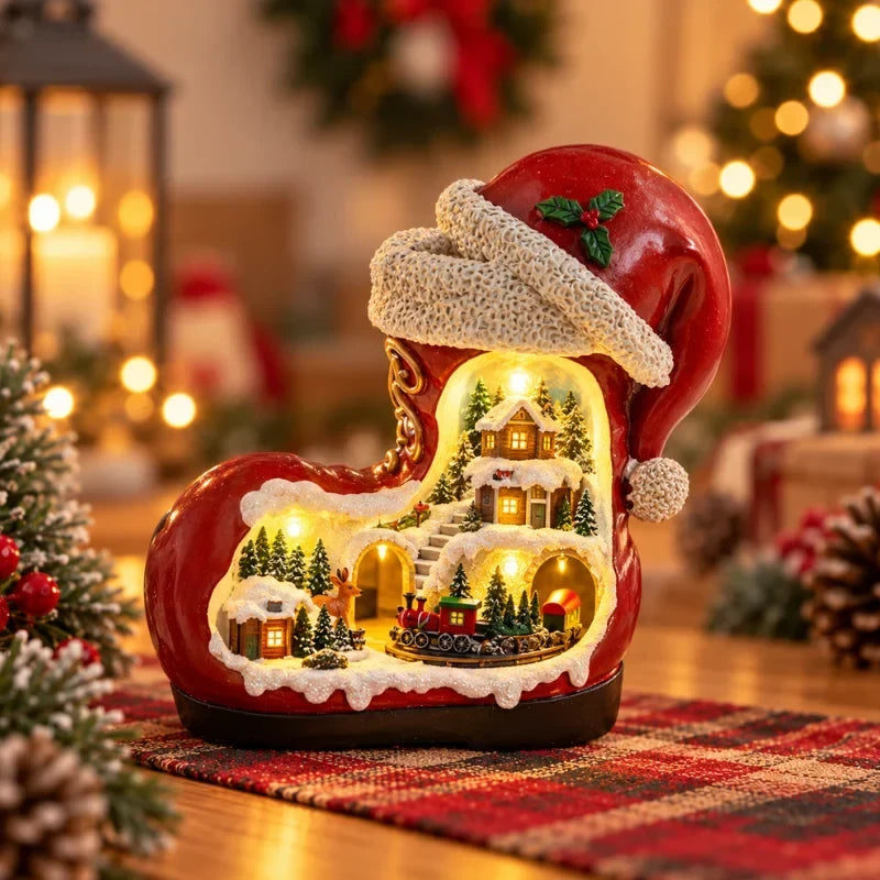 Animated Christmas Village with Lights Train and Miniature Figurines Tabletop Decoration - Image 4