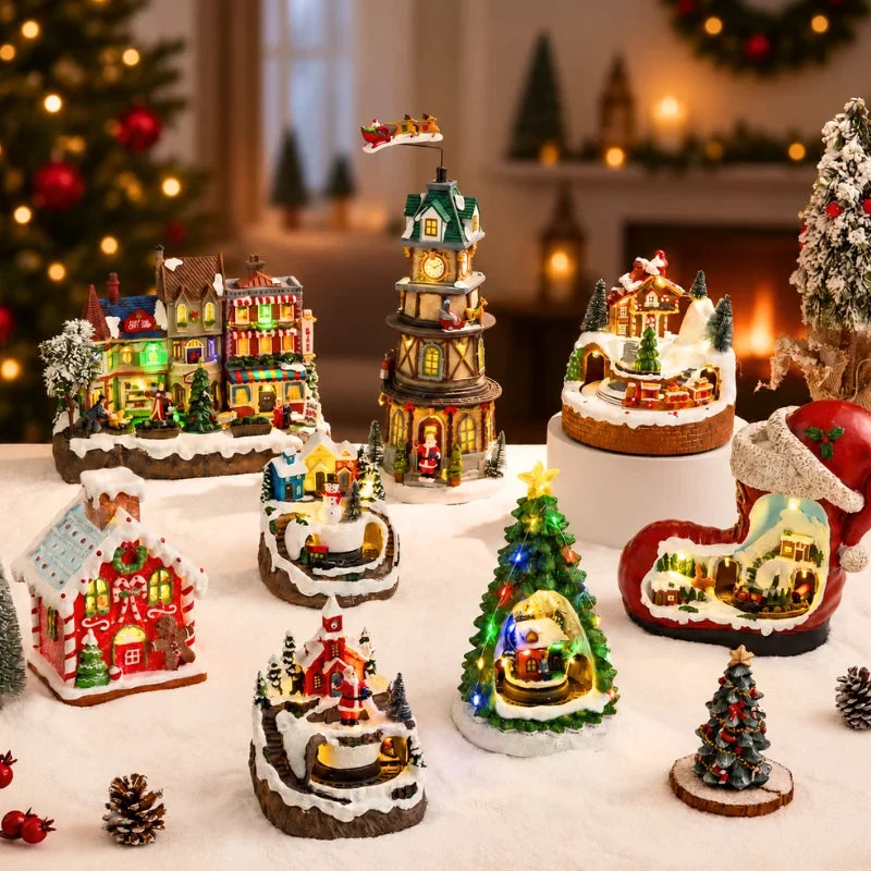 Animated Christmas Village with Lights Train and Miniature Figurines Tabletop Decoration - Image 5
