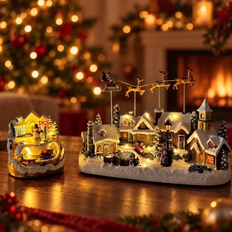 Animated Christmas Village with Lights Train and Miniature Figurines Tabletop Decoration - Image 6
