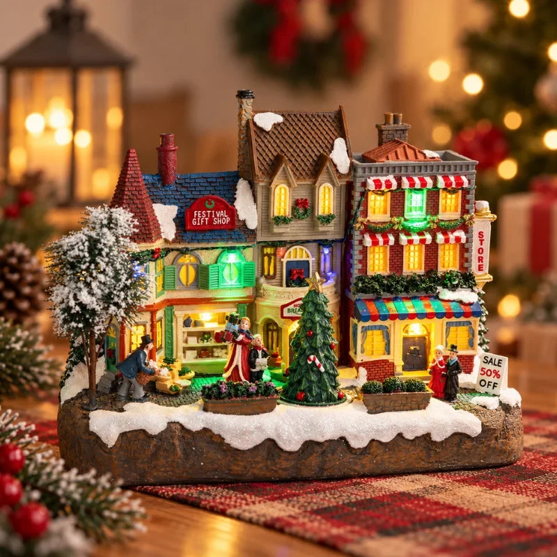 Animated Christmas Village with Lights Train and Miniature Figurines Tabletop Decoration - Image 7