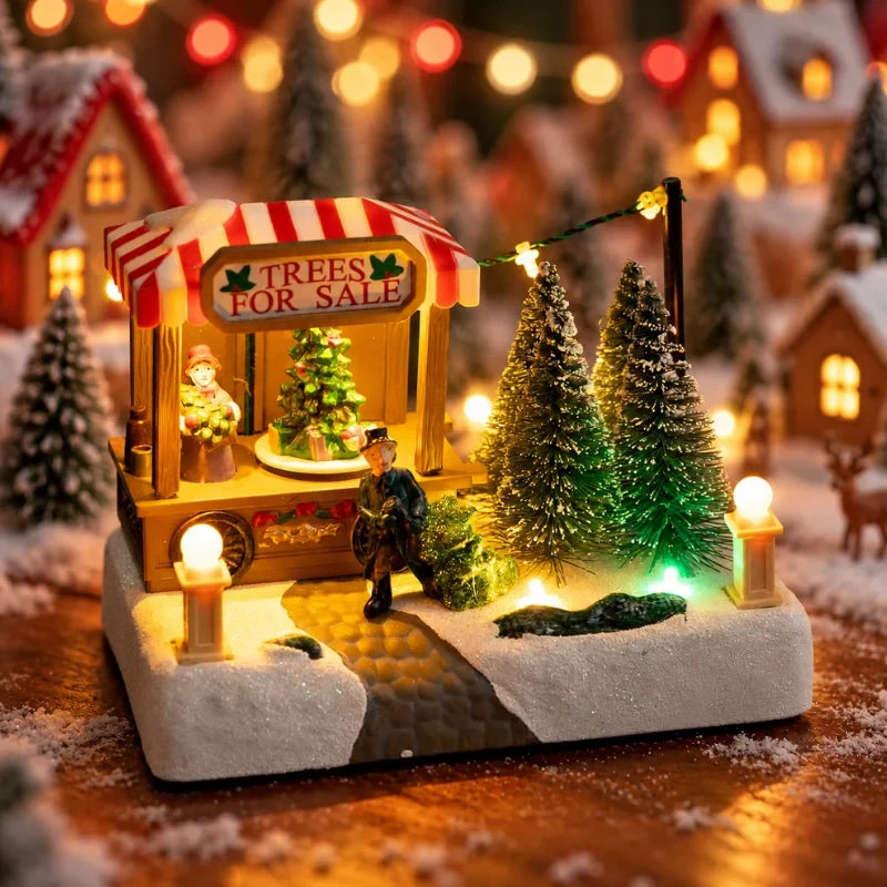 Animated Christmas Village with Lights Train and Miniature Figurines Tabletop Decoration - Image 8