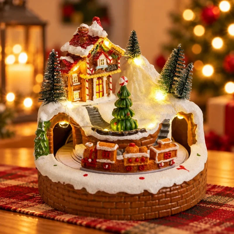 Animated Christmas Village with Lights Train and Miniature Figurines Tabletop Decoration - Image 9