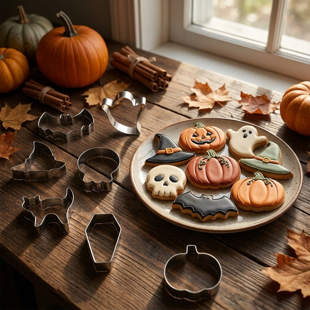 Halloween Foremki do Pierników Ciastek i Ciasteczek Stalowe 7 Kształtów Motyw Dynia Czaszka Duch