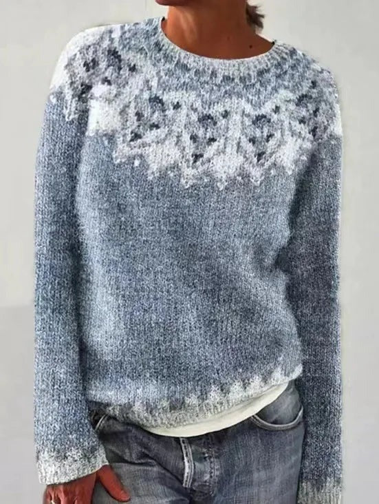 Pull islandais pour femme à motif nordique, coupe ample et col rond