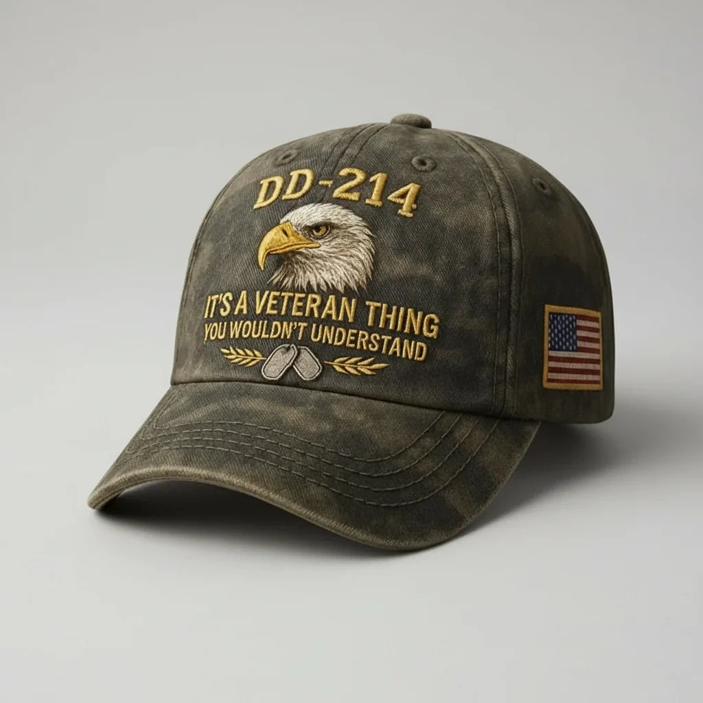 Baseball Cap with Embroidered Bald Eagle and Us Flag Patch for Veterans - Image 2