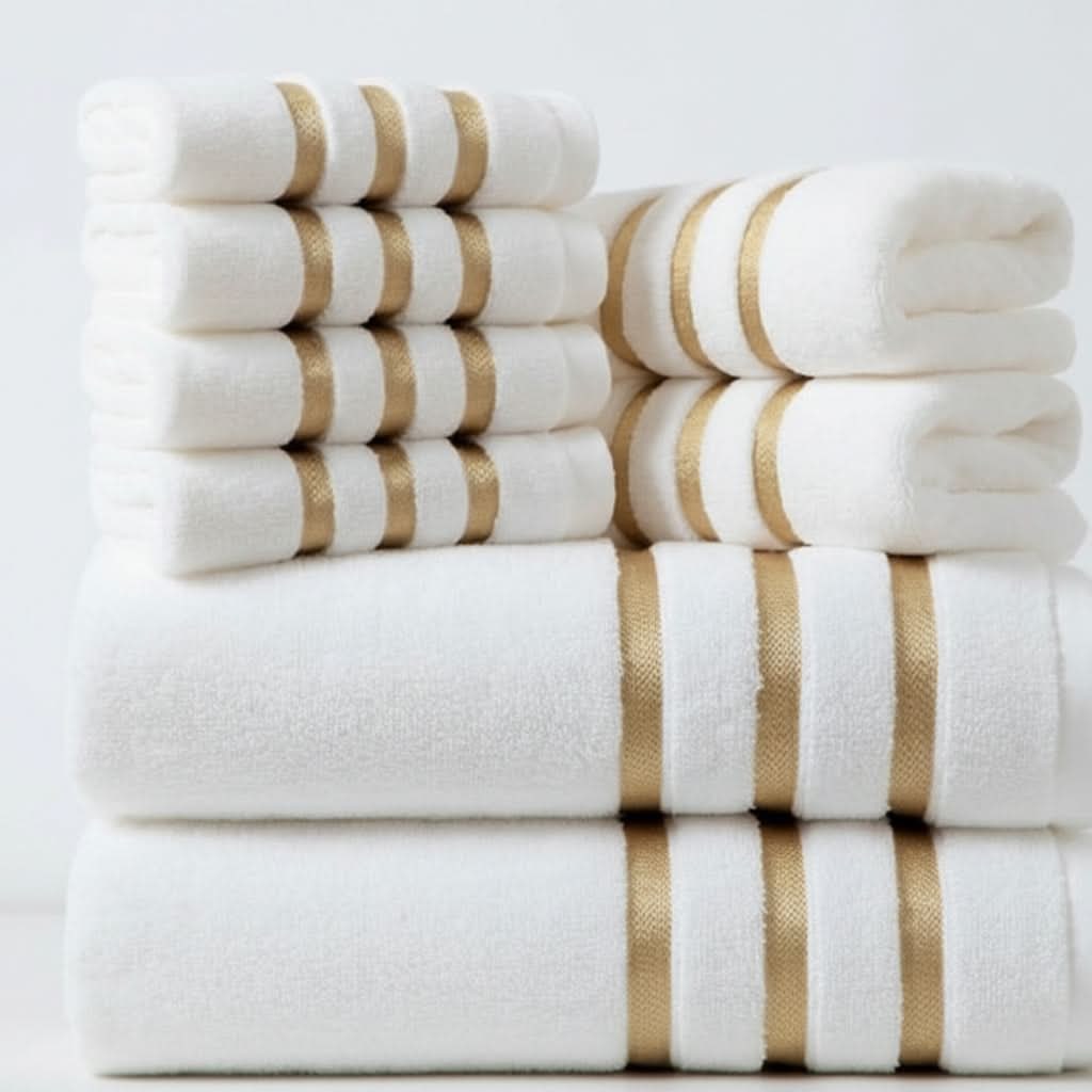 Bath Towel Set with Terry Cloth Gold Stripes and Plush Absorbent 8-Piece Bathroom - Image 4