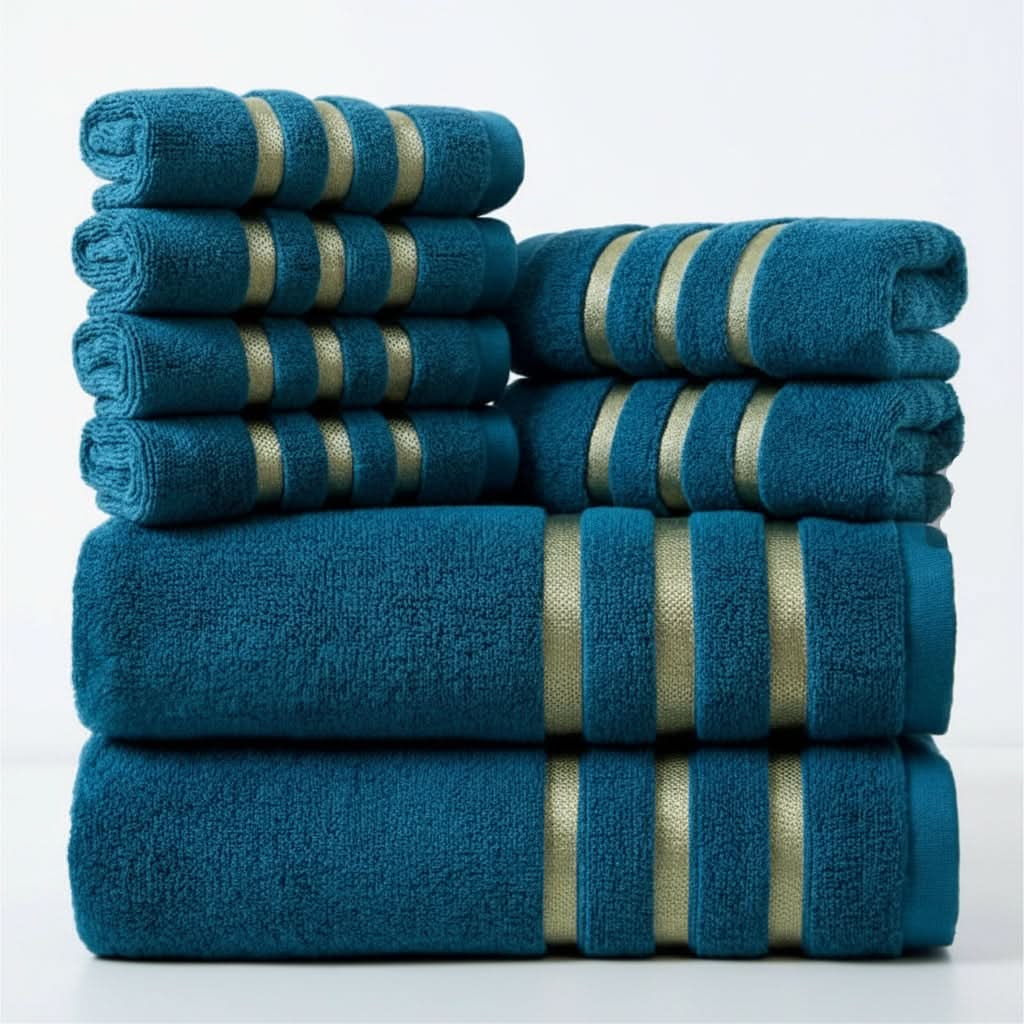 Bath Towel Set with Terry Cloth Gold Stripes and Plush Absorbent 8-Piece Bathroom - Image 7